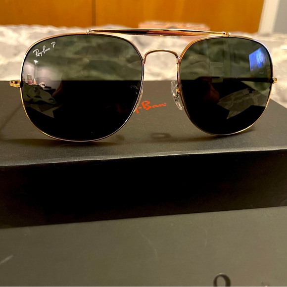 🆕 Ray-Ban RB3561 THE GENERAL Custom Sunglasses. Gold Frame, Polarized Green Lens - Picture 10 of 16